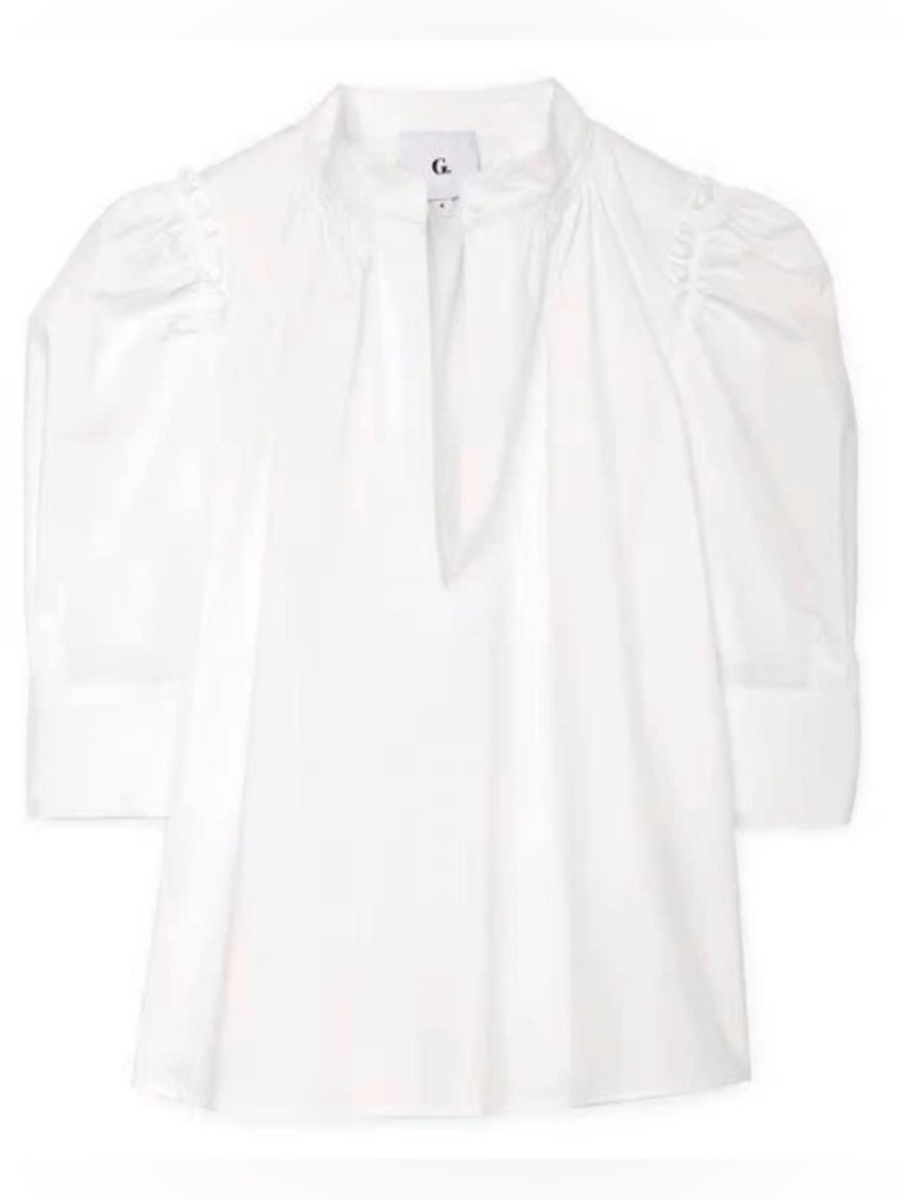 Goop G. LABEL Tracy Puff Sleeve Button Down Shirt in White